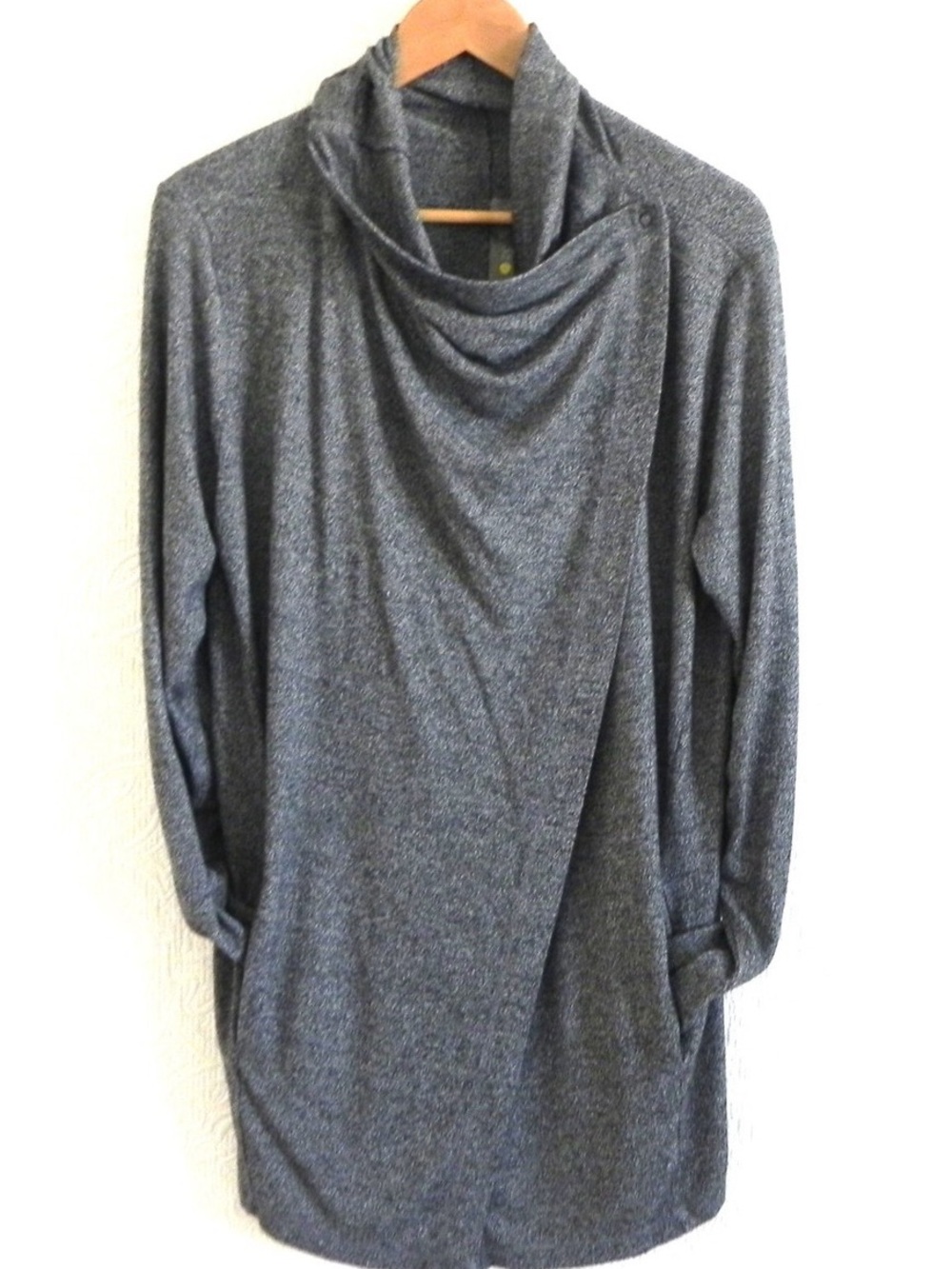 Zella Heathered Charcoal Draped Cowl Neck Cardigan